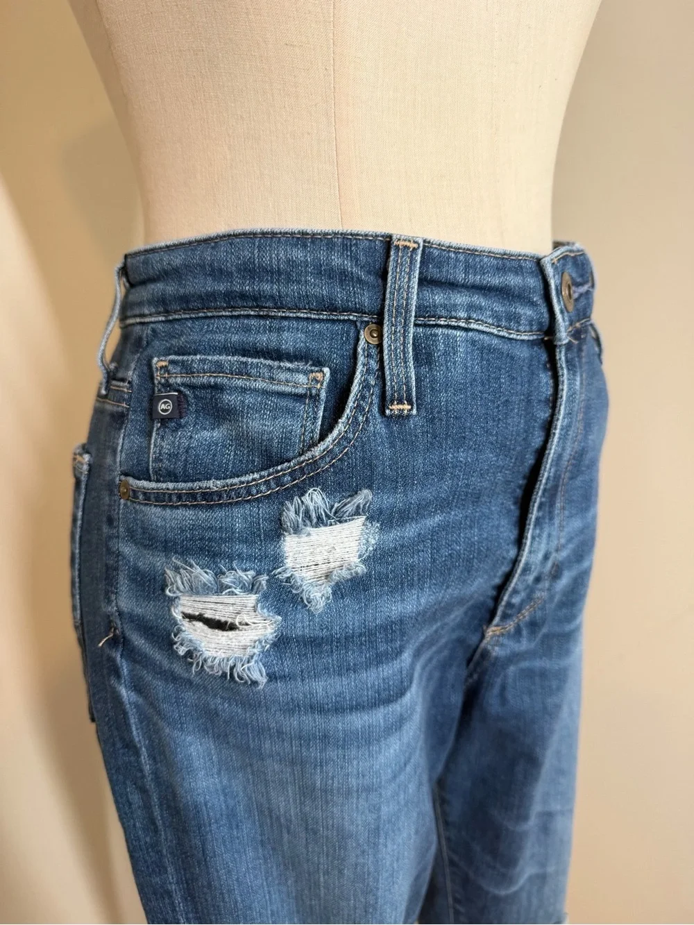 Adriano Goldschmidt AG The High Rise Stevie Ankle -SZ 30R- Blue Distressed Jeans